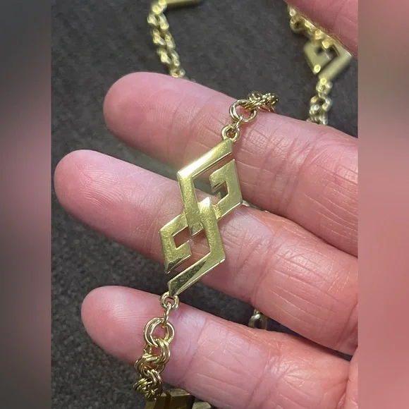 Givenchy Vintage Gold Tone Geometric Link Necklace 30” Statement Designer Chain - Picture 5 of 5